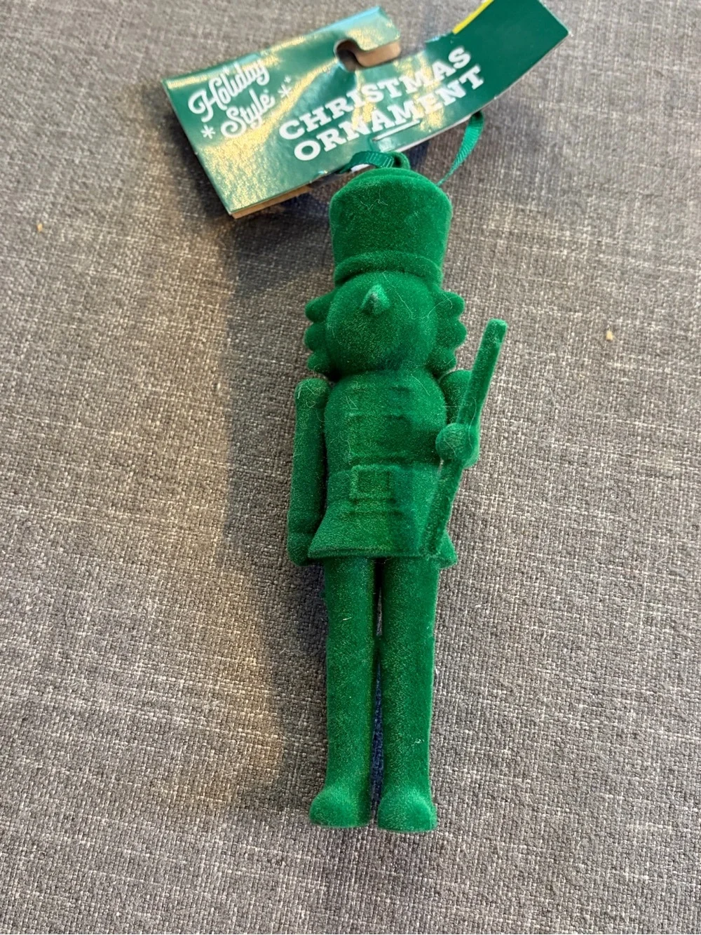 Holiday Style Green Flocked Nutcracker Christmas Ornament New with Tag